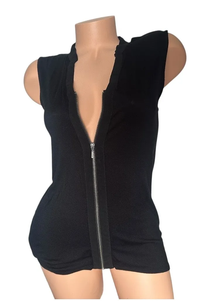 Design History Womens size small zip-front vest top black sleeveless front zip - Image 1
