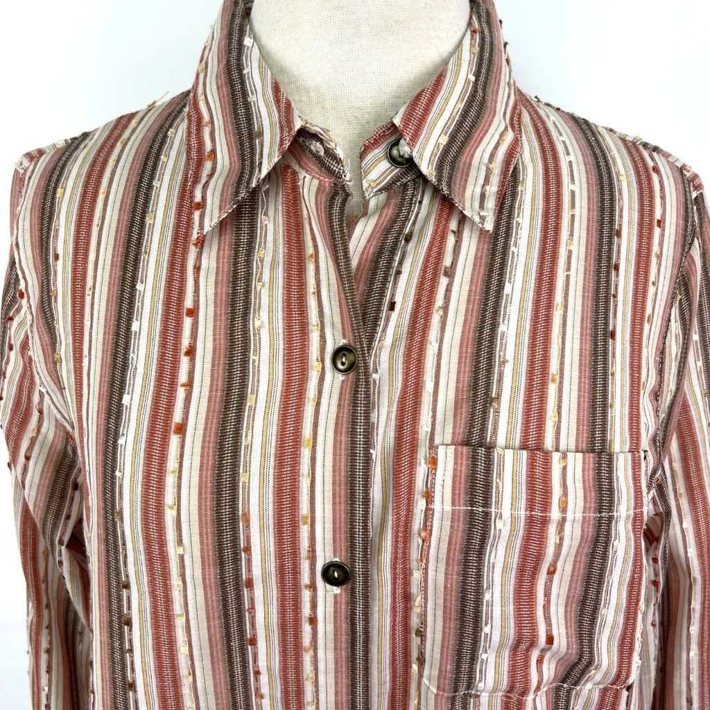 Alfred Dunner Sz 8 Blouse Top Shirt Button Down 3/4 Sleeve Autumn Colors Striped Orange - Image 2