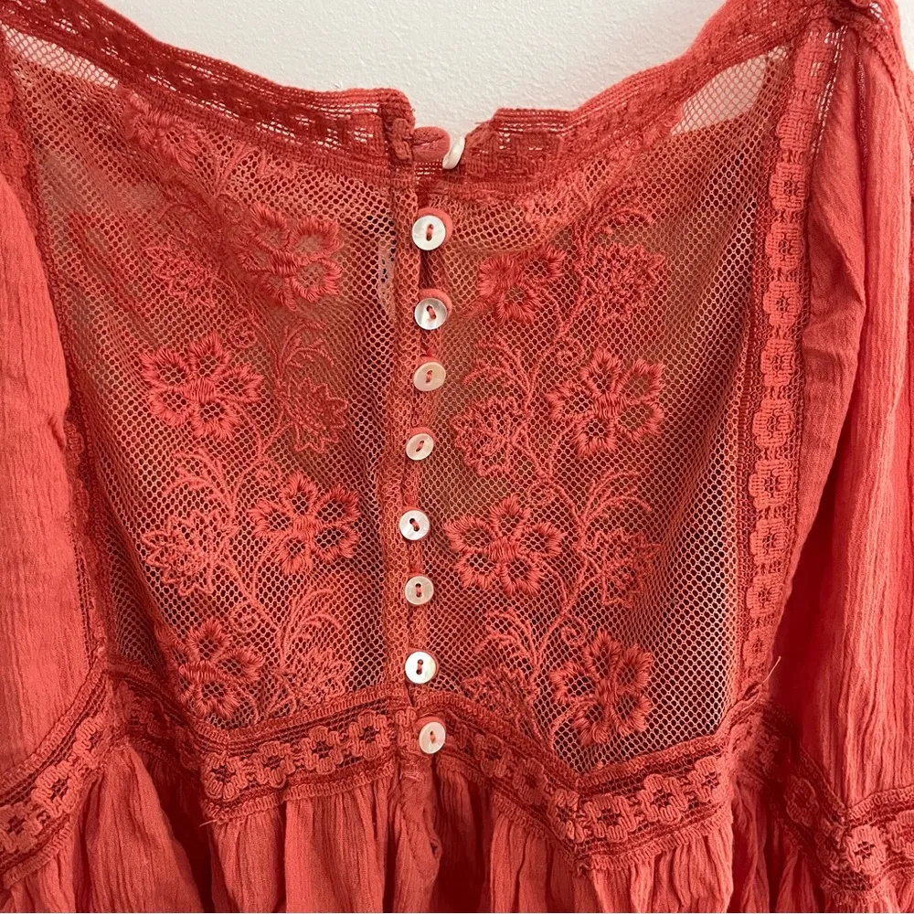 NWOT Free People Still The One Lace Trim Cotton Bodysuit In Coral Womens Size L - Image 13