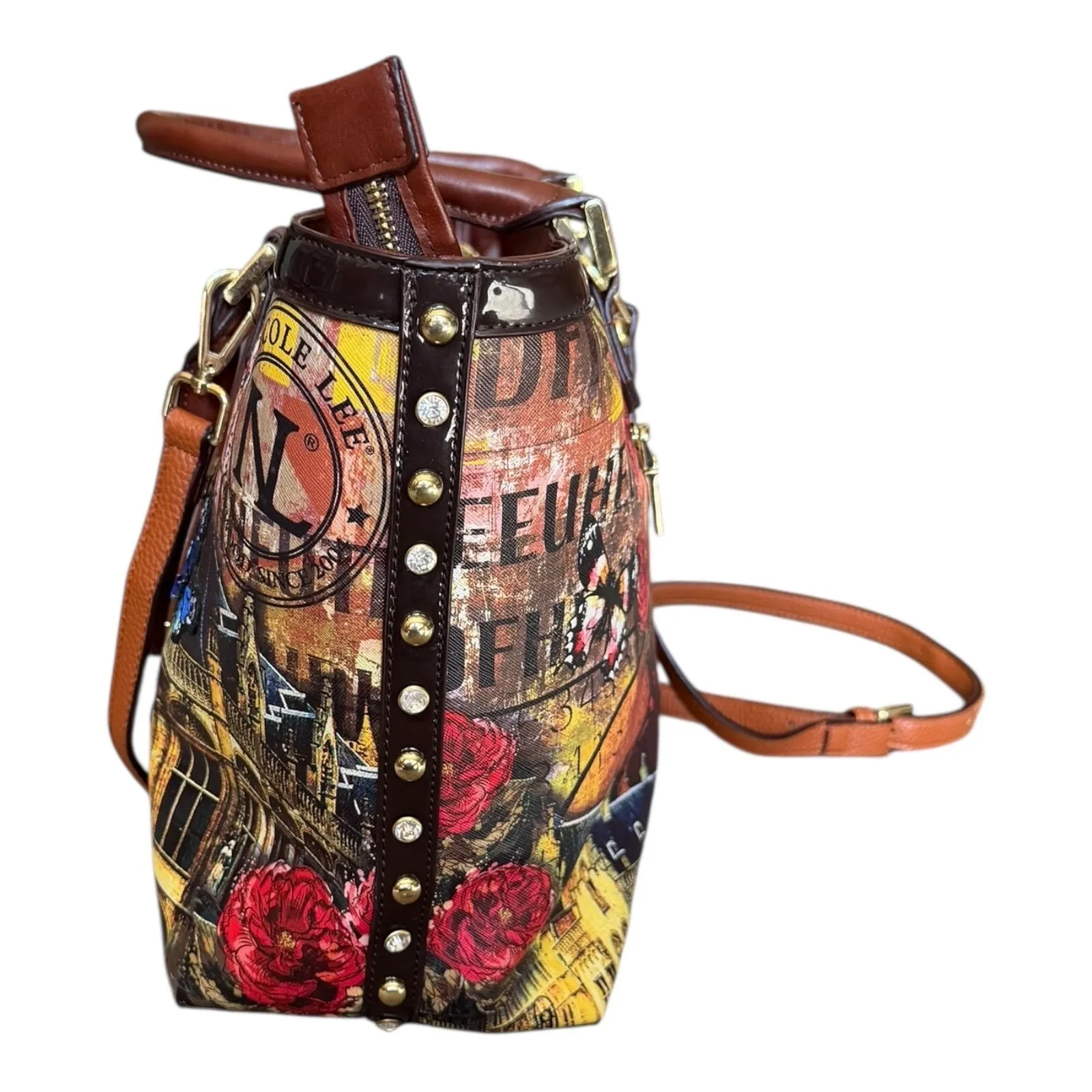 Nicole Lee USA Paris Baroque Print Studded Tote Bag Detachable Shoulder Strap - Image 4