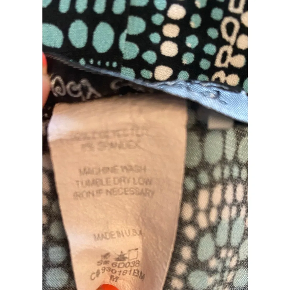 Vintage Rachel Green Y2K Teal Black Abstract Empire Waist Dress Stretchy USA Med - Image 5