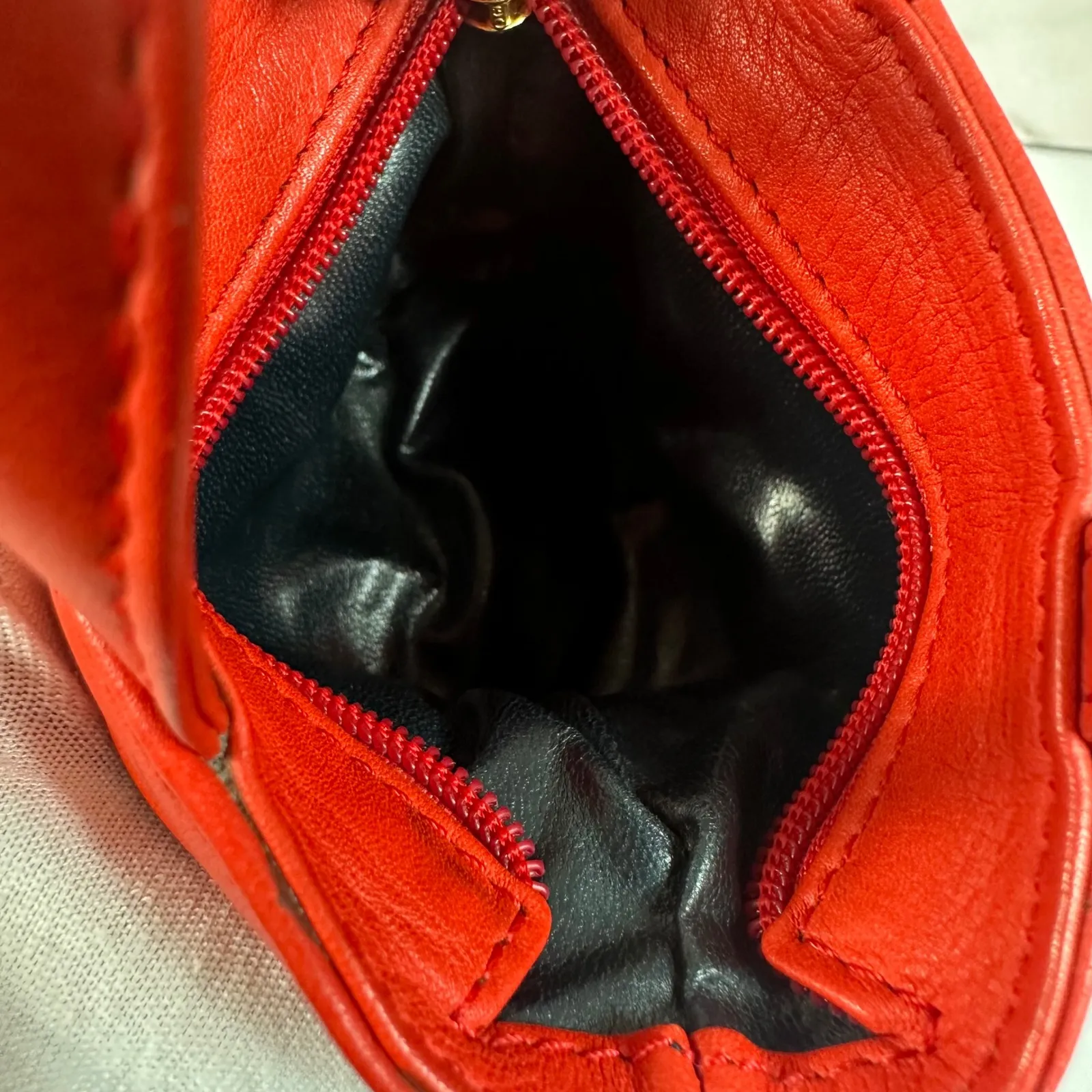 Christian Dior Red Leather Micro Tote Bag CD Logo Charm Handbag - Image 9