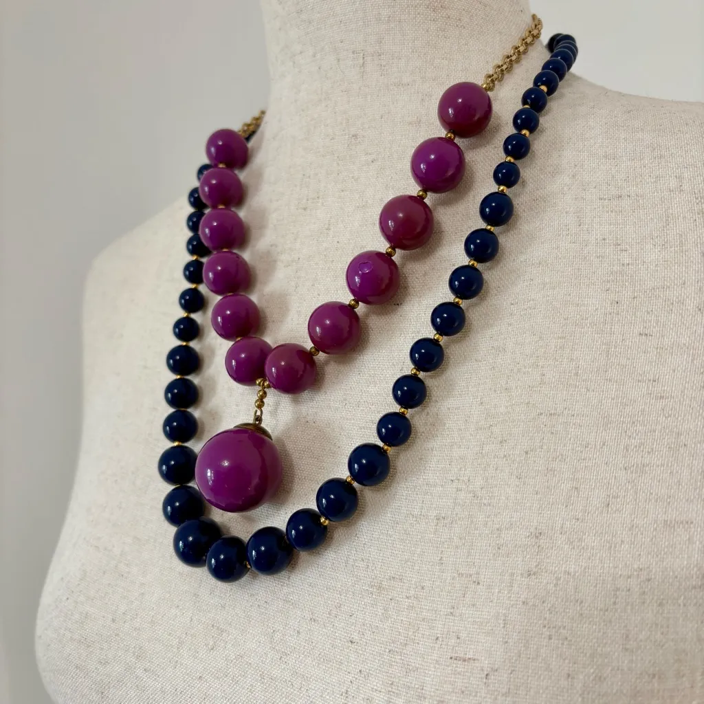 Vintage Estate Navy Blue and Purple Beaded Necklace Bundle - Image 2