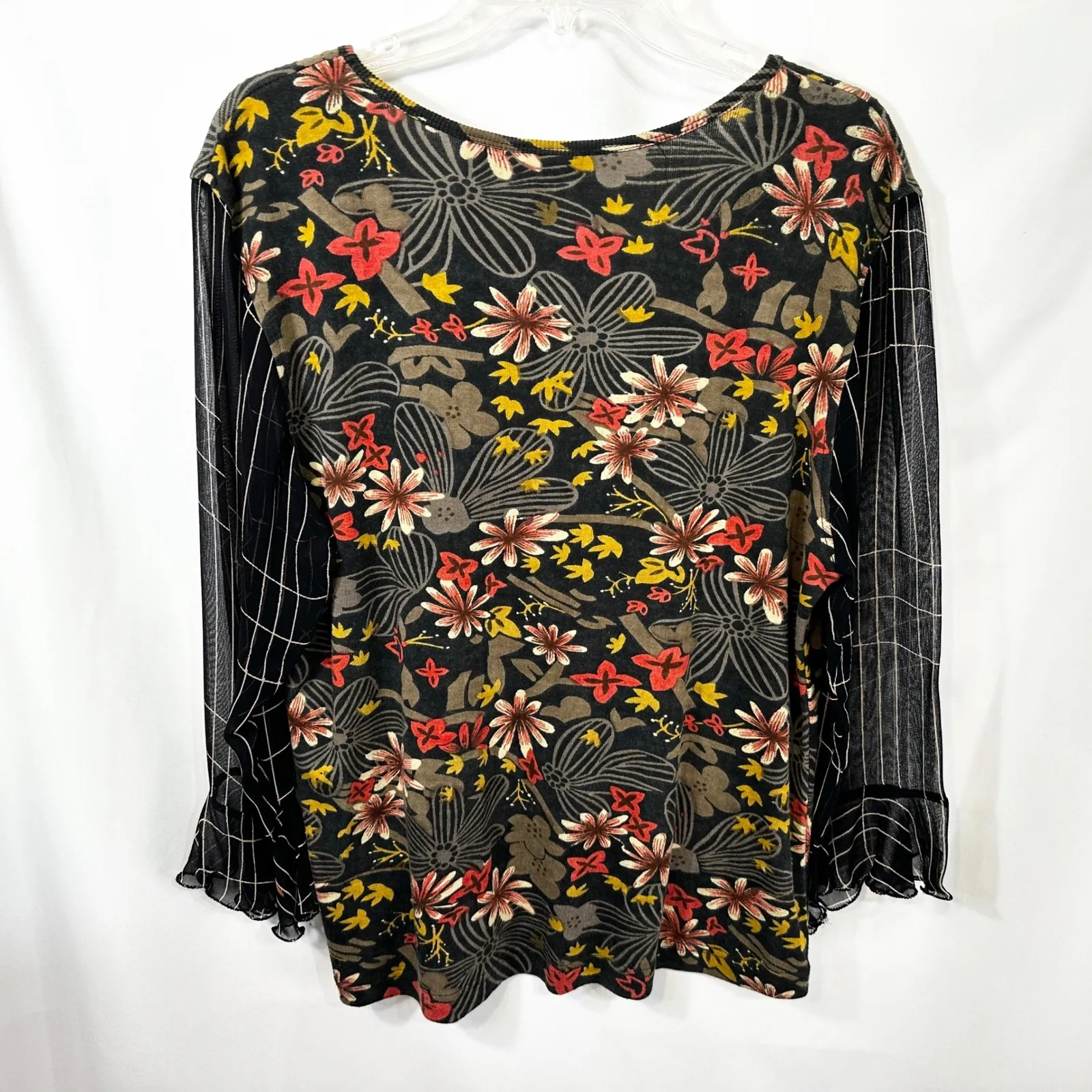 Jane Ashley XL Top Boho Floral Beaded Sheer Long Sleeve Grunge Y2K Hippie 1220 - Image 3