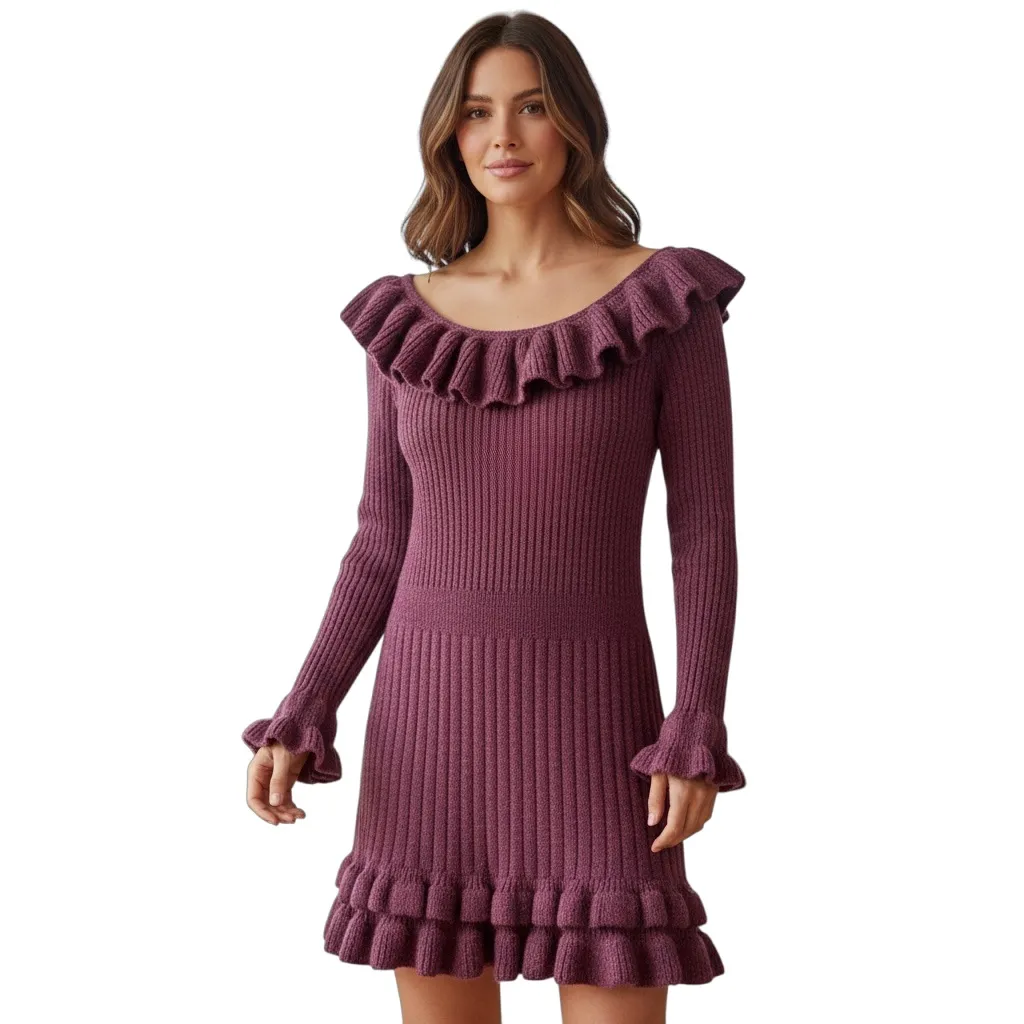 woman’s sweater dress eggplant cranberry mohair wool acrylic blend S Purple - Image 5