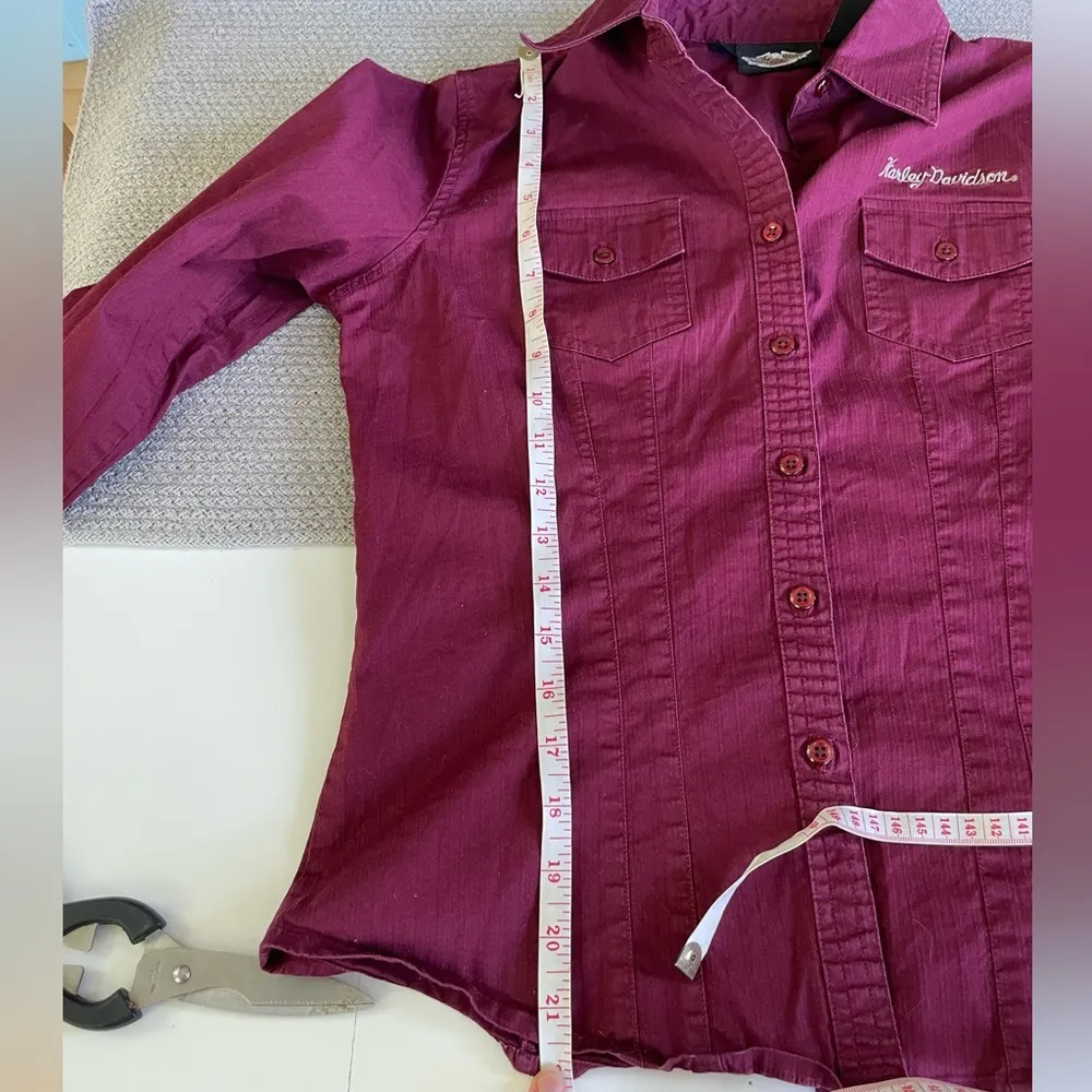 Harley Davidson Burgundy Stretch Cotton Fitted Button Down Shirt Size Medium Red - Image 8