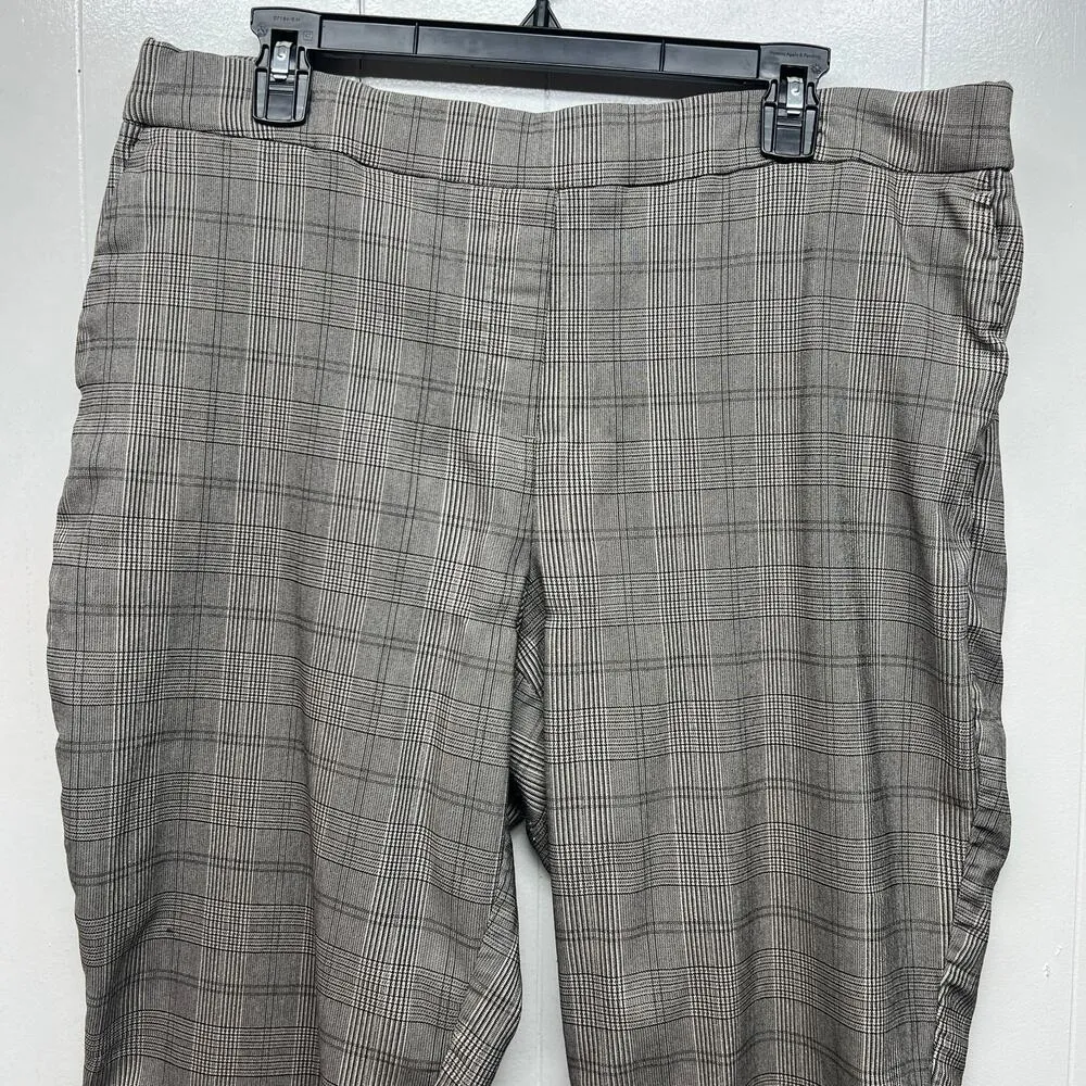 Hilary Radley Pull On High Rise Plaid Women's Gray Pants Size XL Side Pockets - Image 3