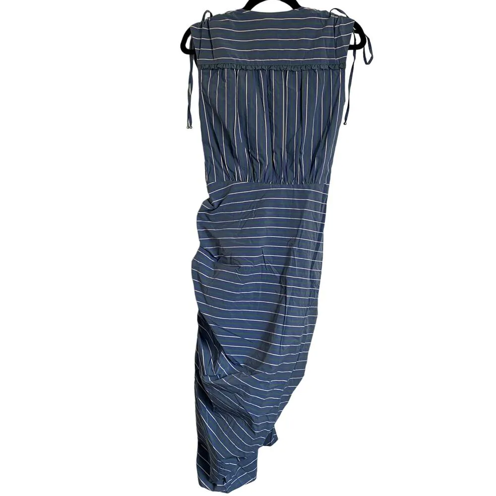 NWT Veronica Beard Teagan Stripe Ruched V-Neck Midi Dress in Blue/Kelly Green - Image 5