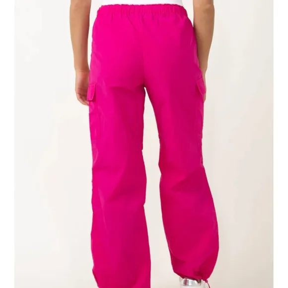 Love Tree Nylon Cargo Baggy Parachute Pants for Women in hot Pink large‎ - Image 2
