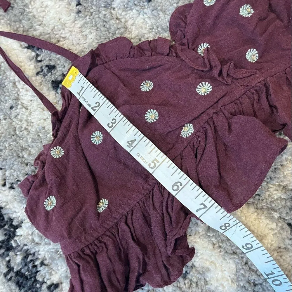 Free People Embellished Purple Ruffle Tank Crop Top Medium - Image 6