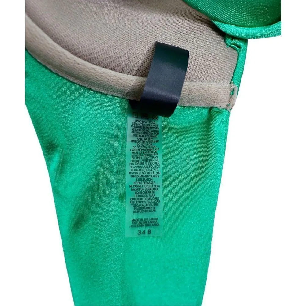 Victoria's Secret Green Satin Push Up Sexy Modern Bandeau Bikini Swim Top sz 34B - Image 4