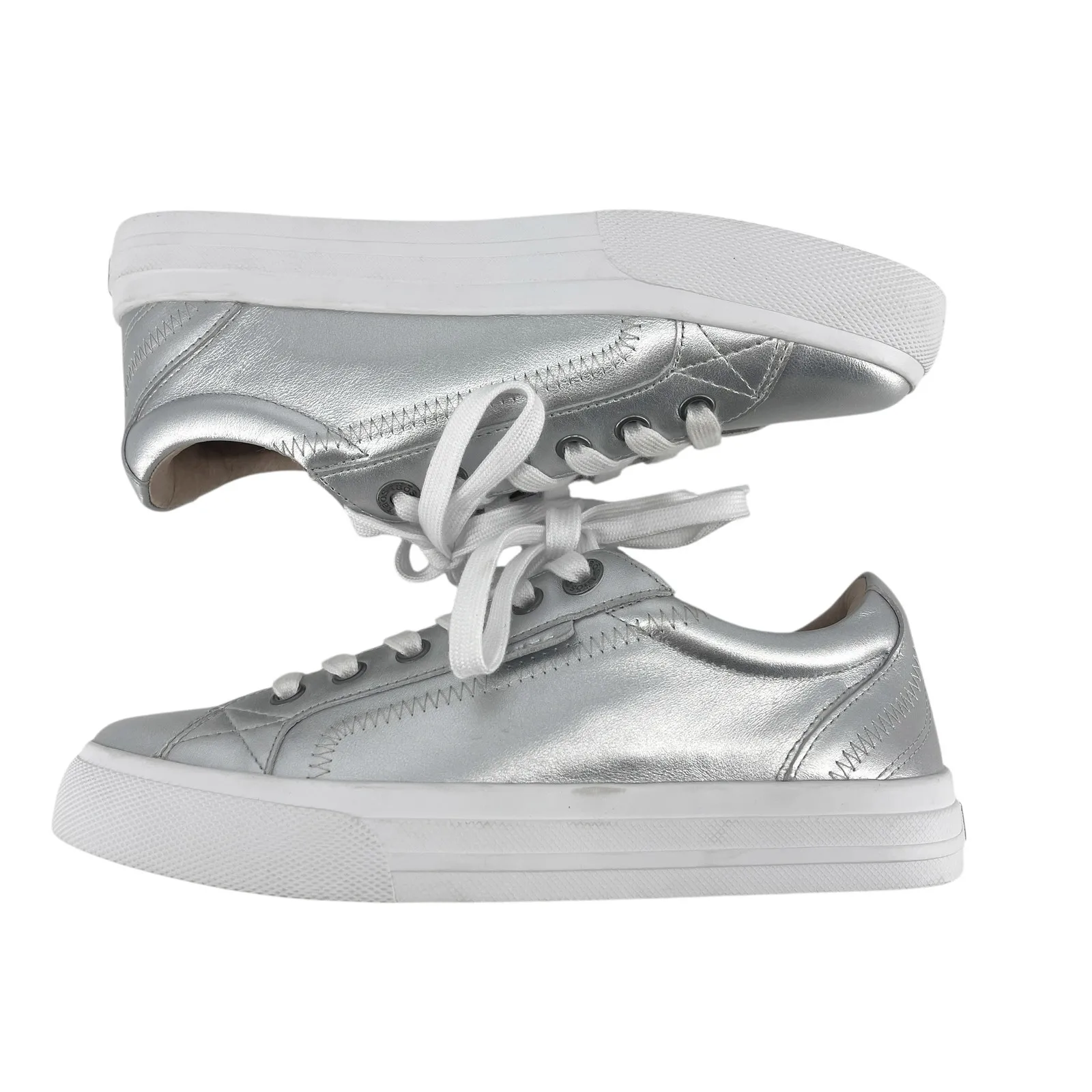 Taos Plim Soul Luxe Sneaker in Metallic Silver Size 6 Quiet Luxury Leather - Image 2