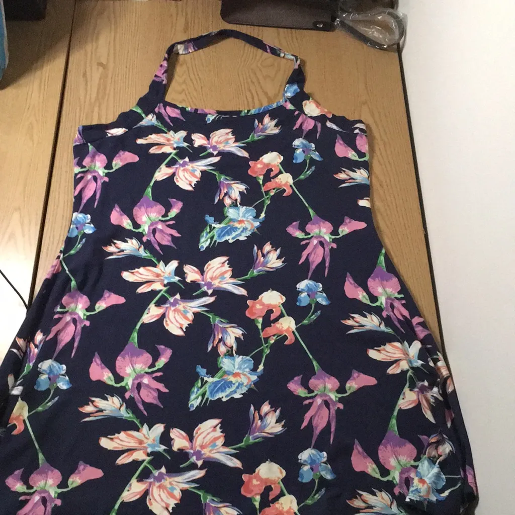 New Women’s Venus Floral Halter Dress Cotton Navy Pink Lavender Size XLarge - Image 2