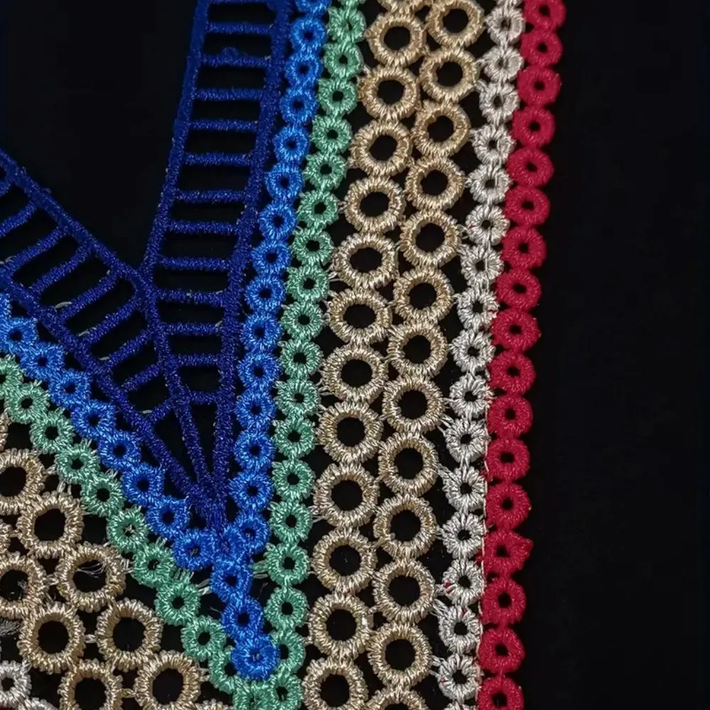 Guipure Lace Trim Dress, Casual V Neck Short Sleeve Dress, Women's Clothing Size M - Image 5