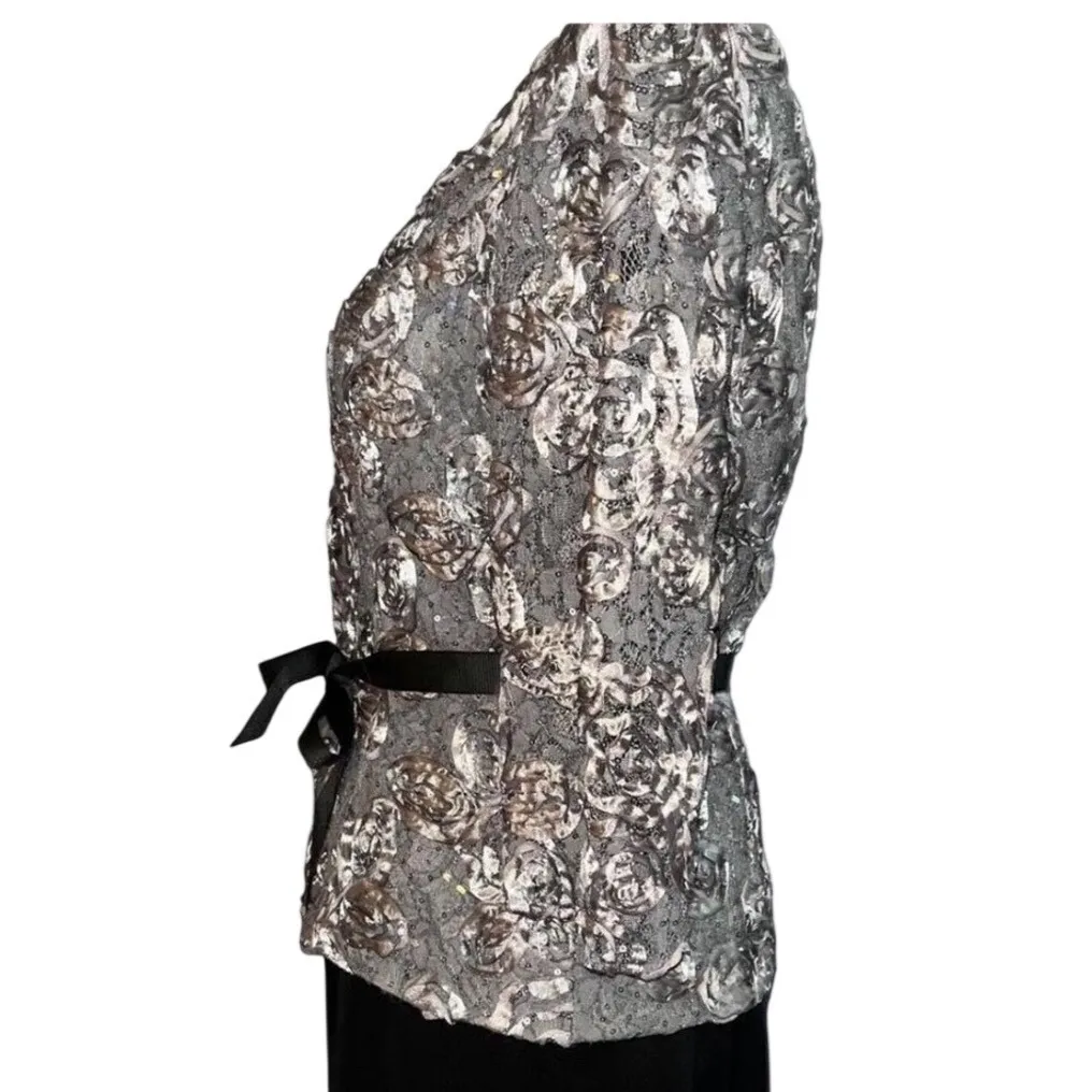 Alex Evenings Black Maxi Dress with Embellished Silver Top and Ribbon - Image 6