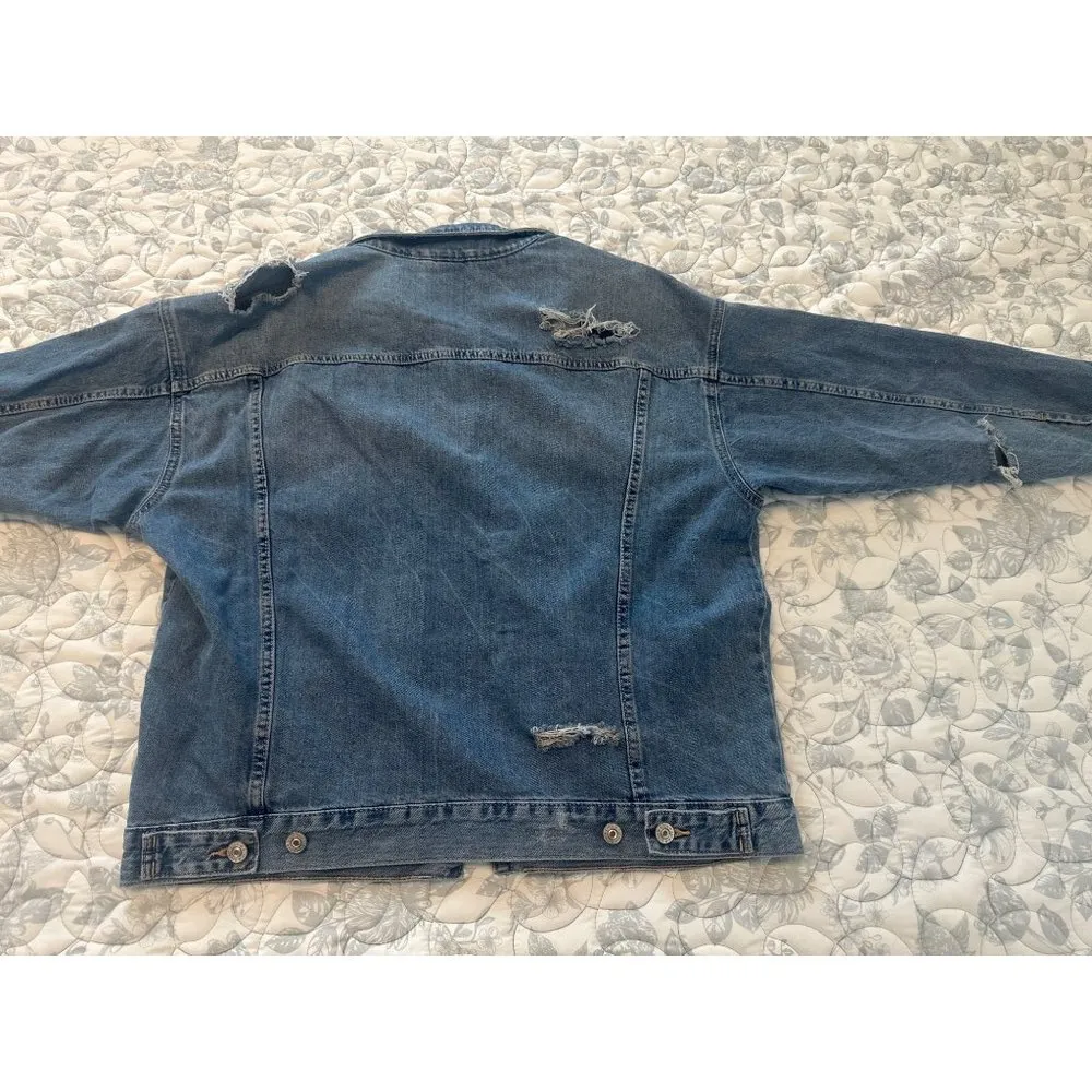 &Demin Distressed Blue Jacket With Button Closure Front Pockets, Small Size undefined - Image 10