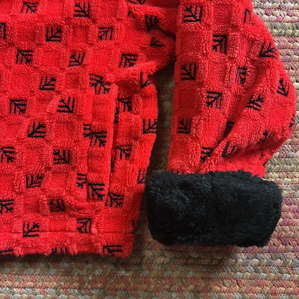 VTG RED & BLACK ZIP UP FAUX FUR FLEECE JACKET Size M - Image 6