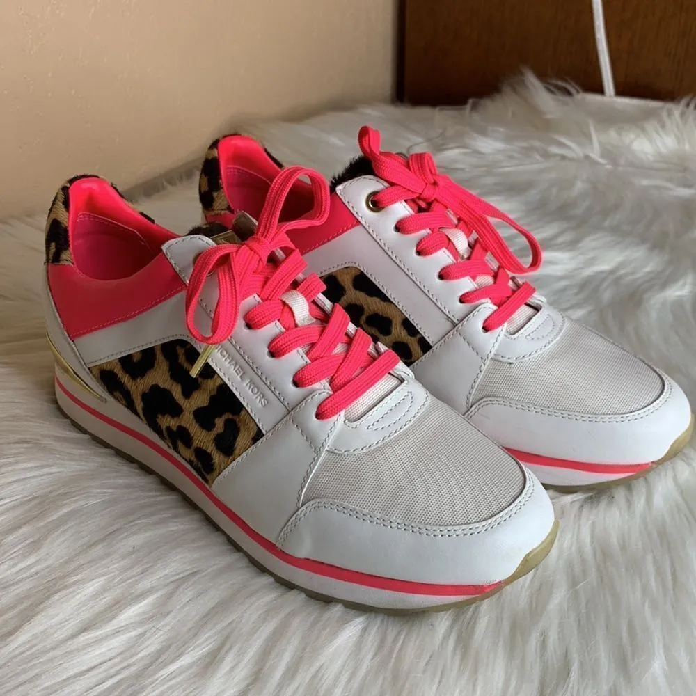 Michael Kors Billie Trainer Leather Leopard Print Sneakers Size 9 - Image 5