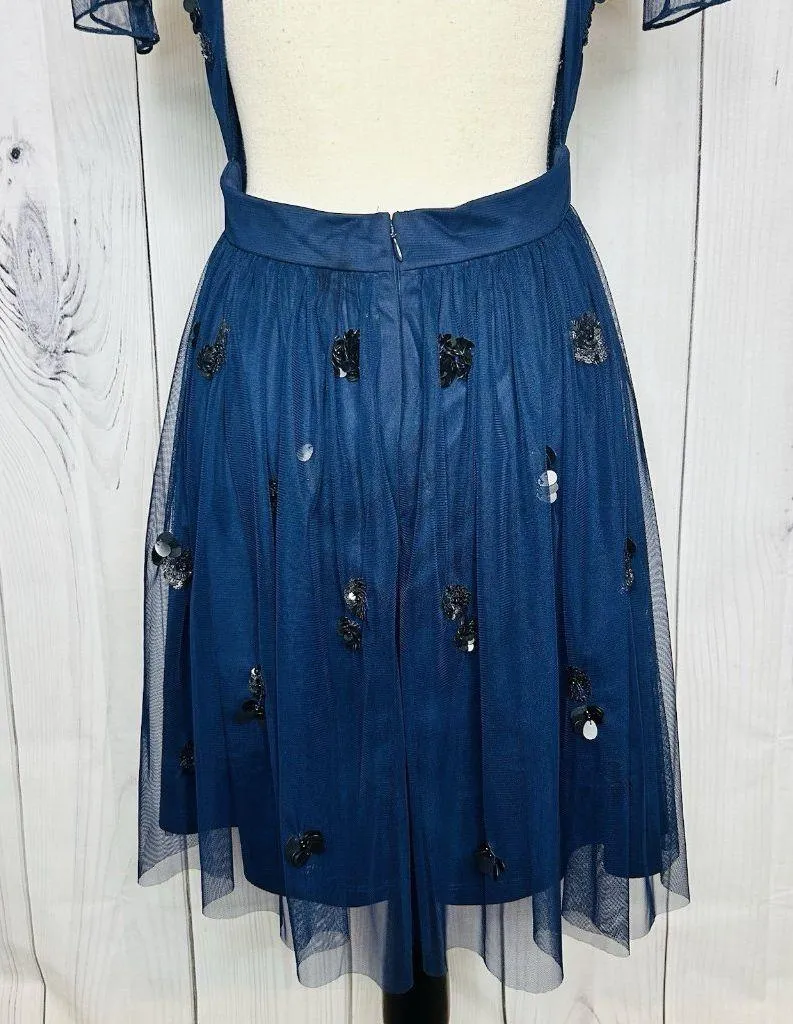 Gianni Bini A-Line Flare Dress Navy Sequin Mesh Tulle Open Back Sz 6 - Image 14