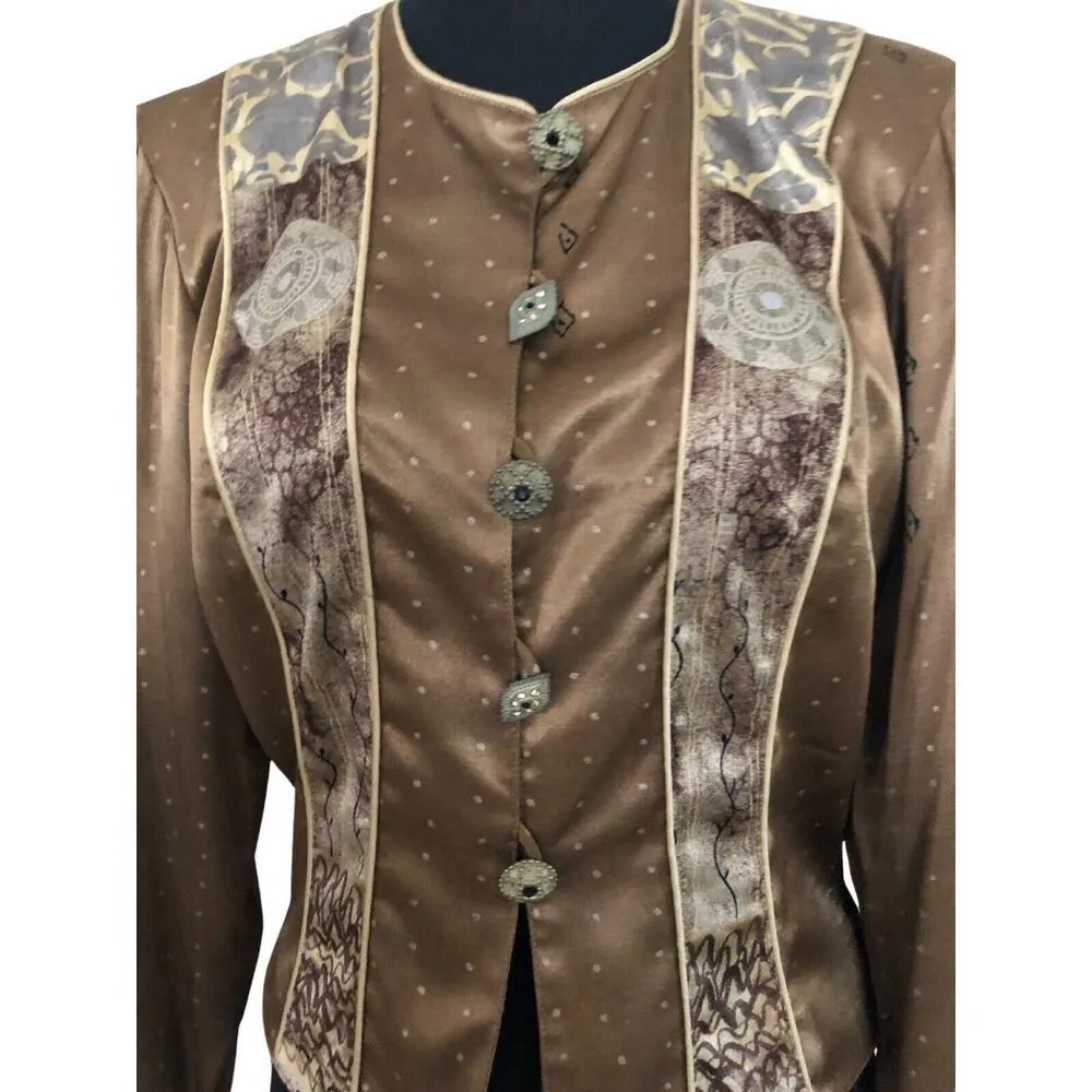 Platinum Dorothy Schoelen Size 6 S/M Lined Jacket Blazer Embellished Buttons Tan - Image 2