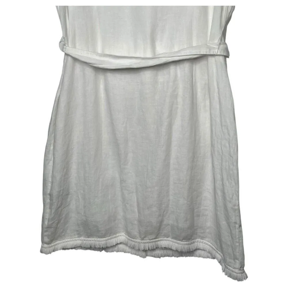 New J Crew Shirt Dress Womens XL Linen Raw Hem Belted Knee Length White BY817 - Image 13