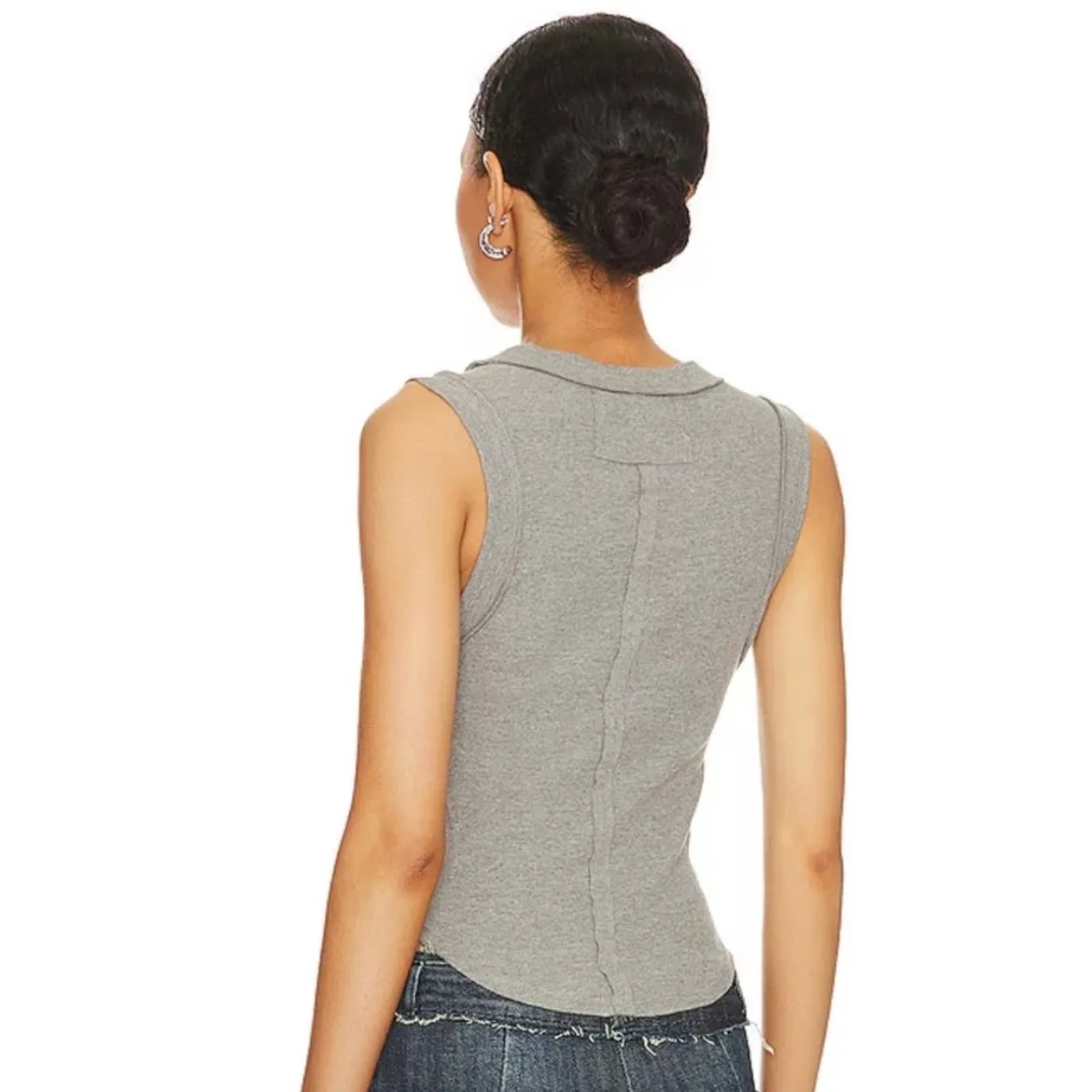 Free People We the Free Kate Rib Stretch Cotton Distressed Tank - gray XS - Image 6