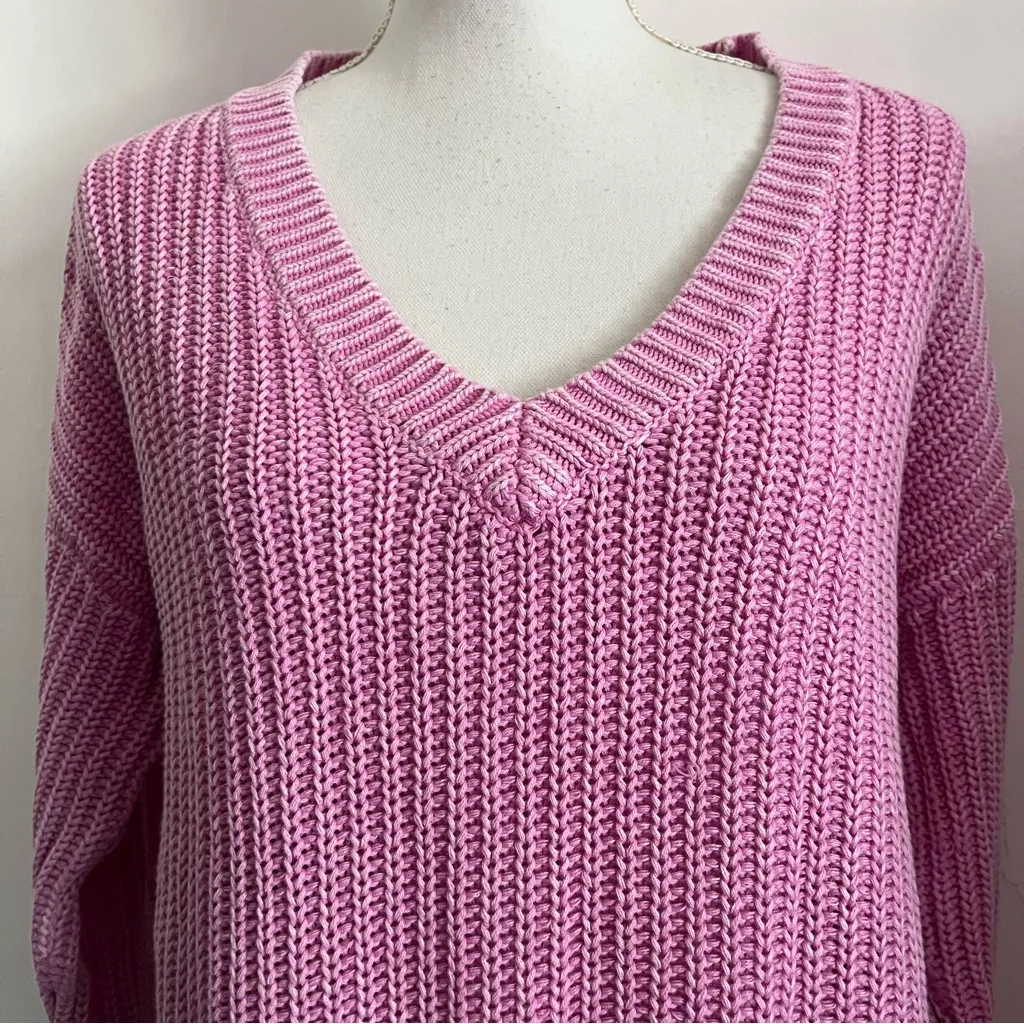 Pink x Forenza • V-Neck Women's Sweater Pink Cable Knit - Image 2