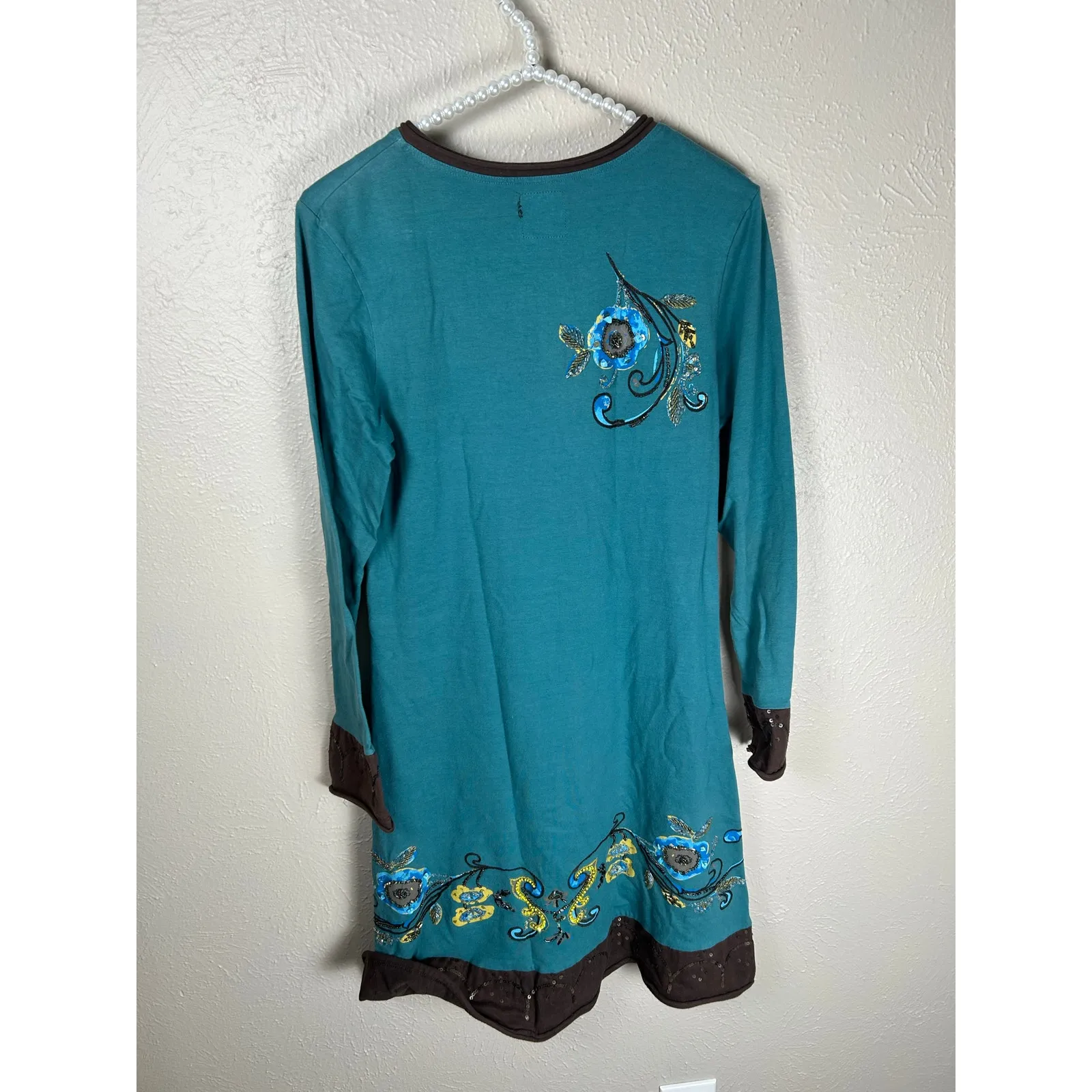 Double D Ranch Dress Size XS Western Boho Beaded Long Sleeve Cowgirl TINY FLAW Blue - Image 8