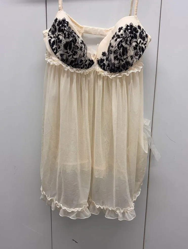 Victoria’s Secret Vintage Style Lace Babydoll Chemise Cream Black Lingerie 36B Size M - Image 1