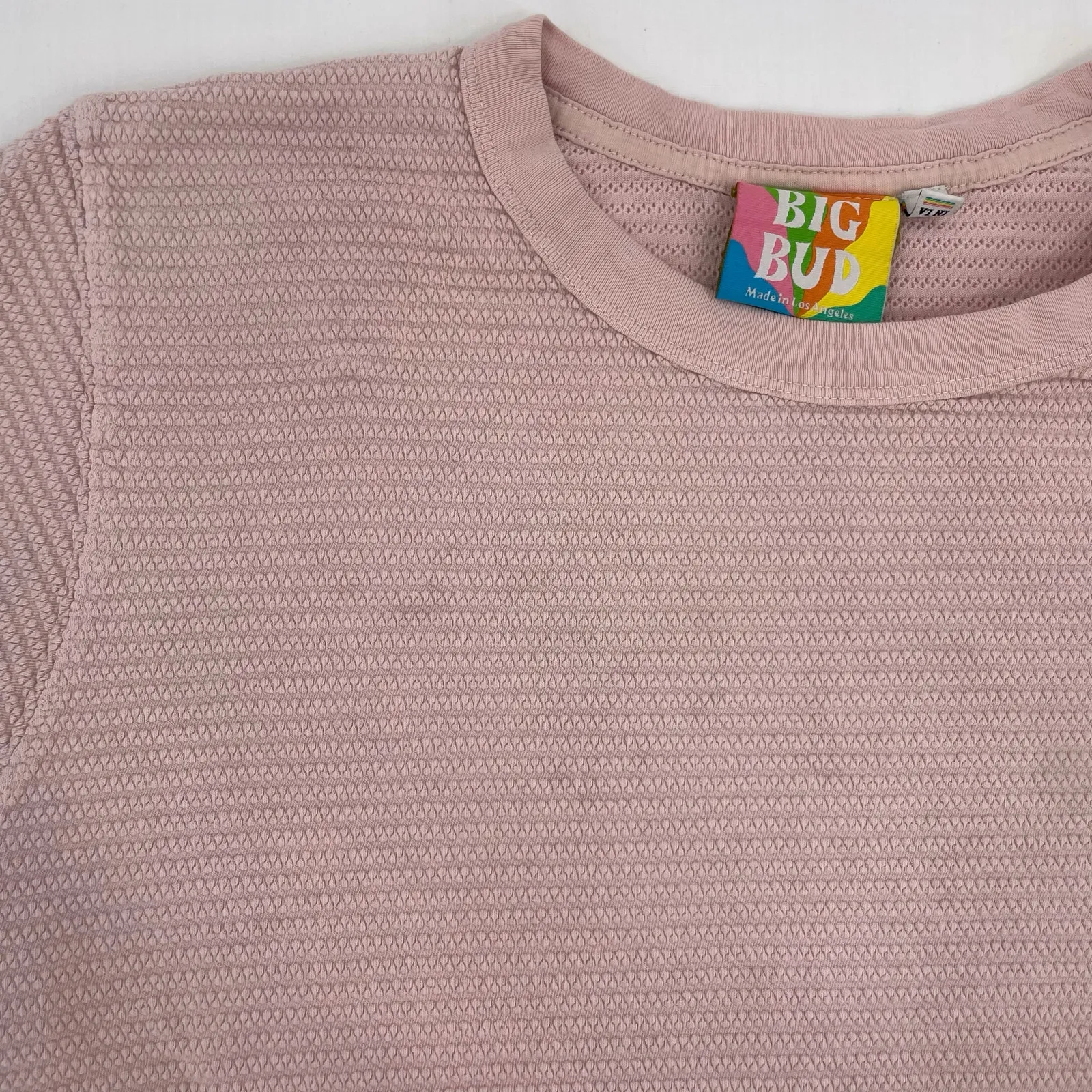 Big Bud Press Thrashed Honeycomb Crop Tee Faded Powder Pink Short Sleeve Top L Size L - Image 6