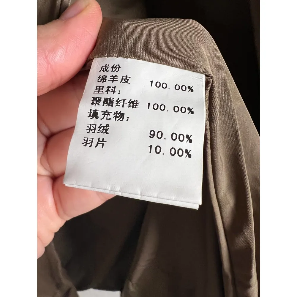 Vintage Bronze Brown Sheepskin Leather Fur Collar Belted Coat Size M Size M - Image 3