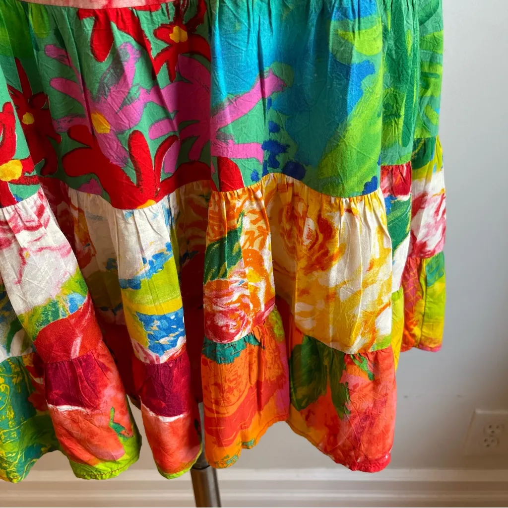 Jams World Rose Fusion Hattie Dress Hawaiian Floral Tiered Summer Vacation XS - Image 3