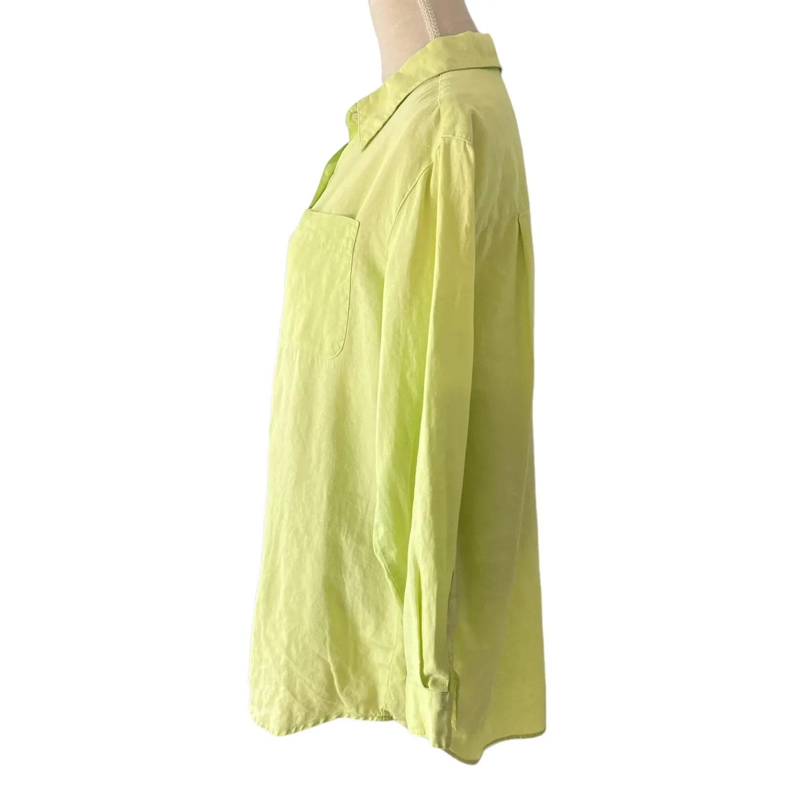 Sag Harbor Oversized Linen Button Down Shirt M Spring Green Chartreuse - Image 3