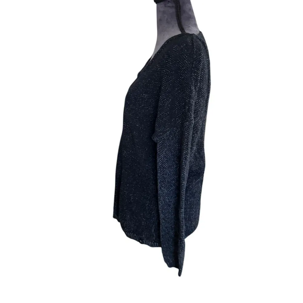 SATVA Organic Black Sparkle Knit Sweater Open Back Detail Medium - Image 2