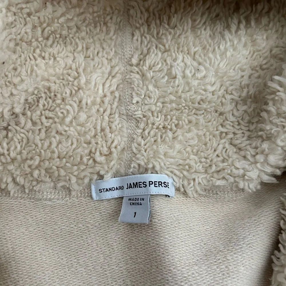 James Perse Cream Cropped Hooded Zip Up Sweatshirt Size Small - Image 5