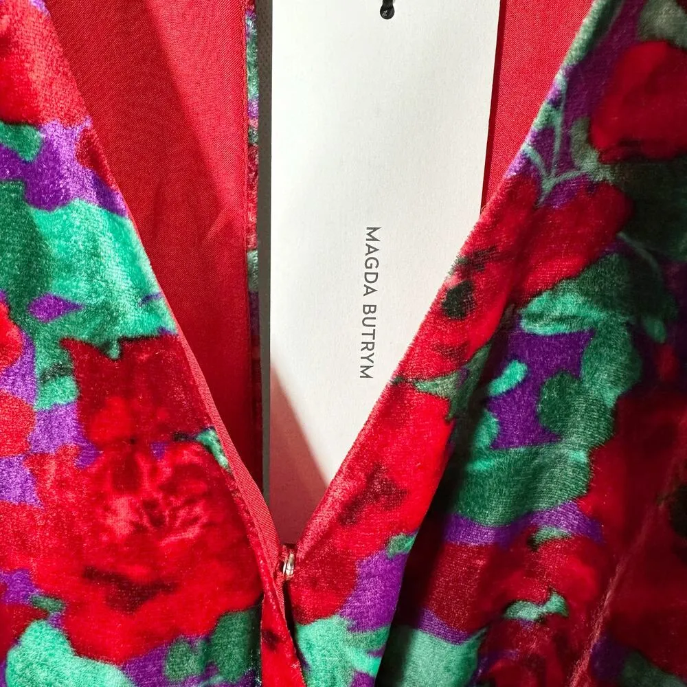 MAGDA BUTRYM Mundo Ruched Floral Velvet Mini Dress Red Multi Size US 6 - Image 4