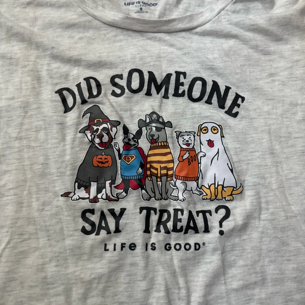 Life Is Good Halloween Dogs Sleep Tee – Small – Cute Dog Print Pajama Top - Image 2