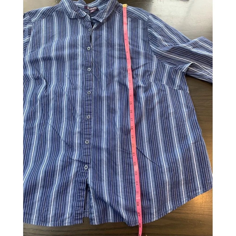 Roamans Striped Shirt Blouse Womens Plus Size‎ 22W Button Up Blue Church Office Size undefined - Image 10