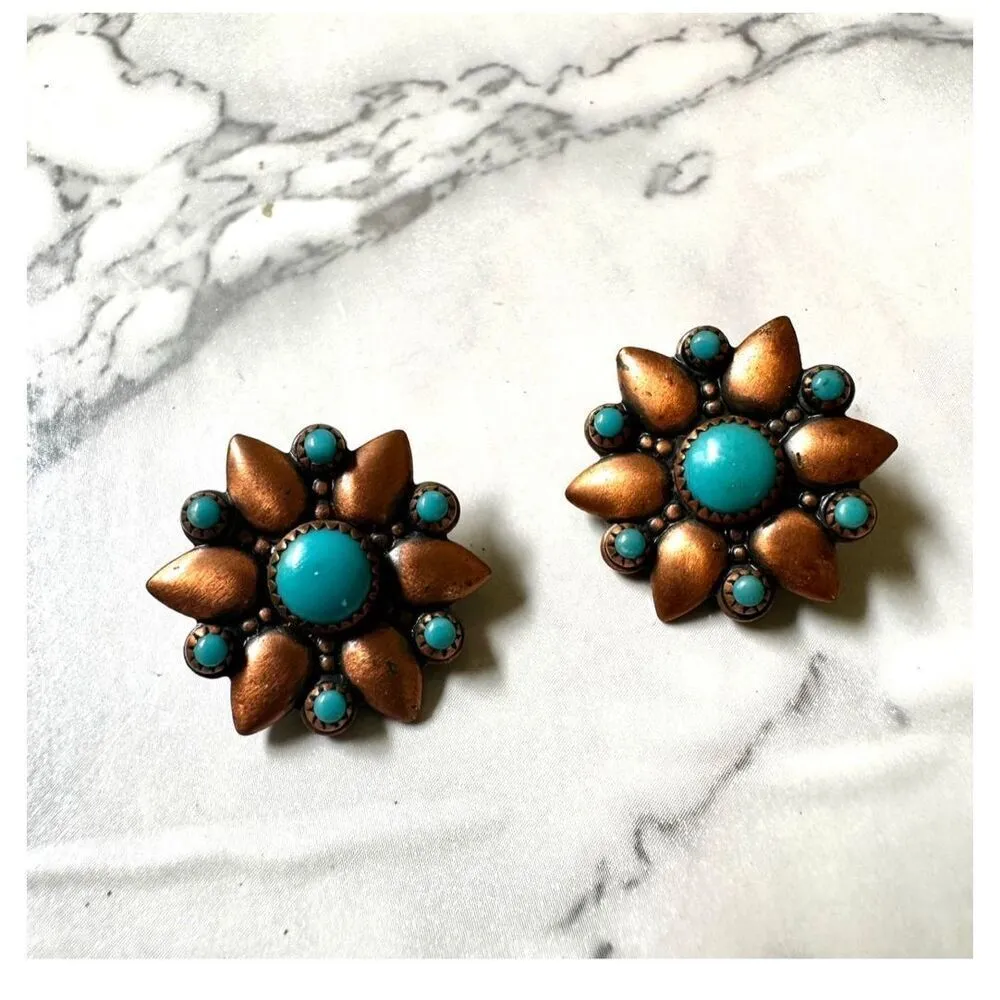 Bell Trading Post solid copper and turquoise clip on earrings - Image 2