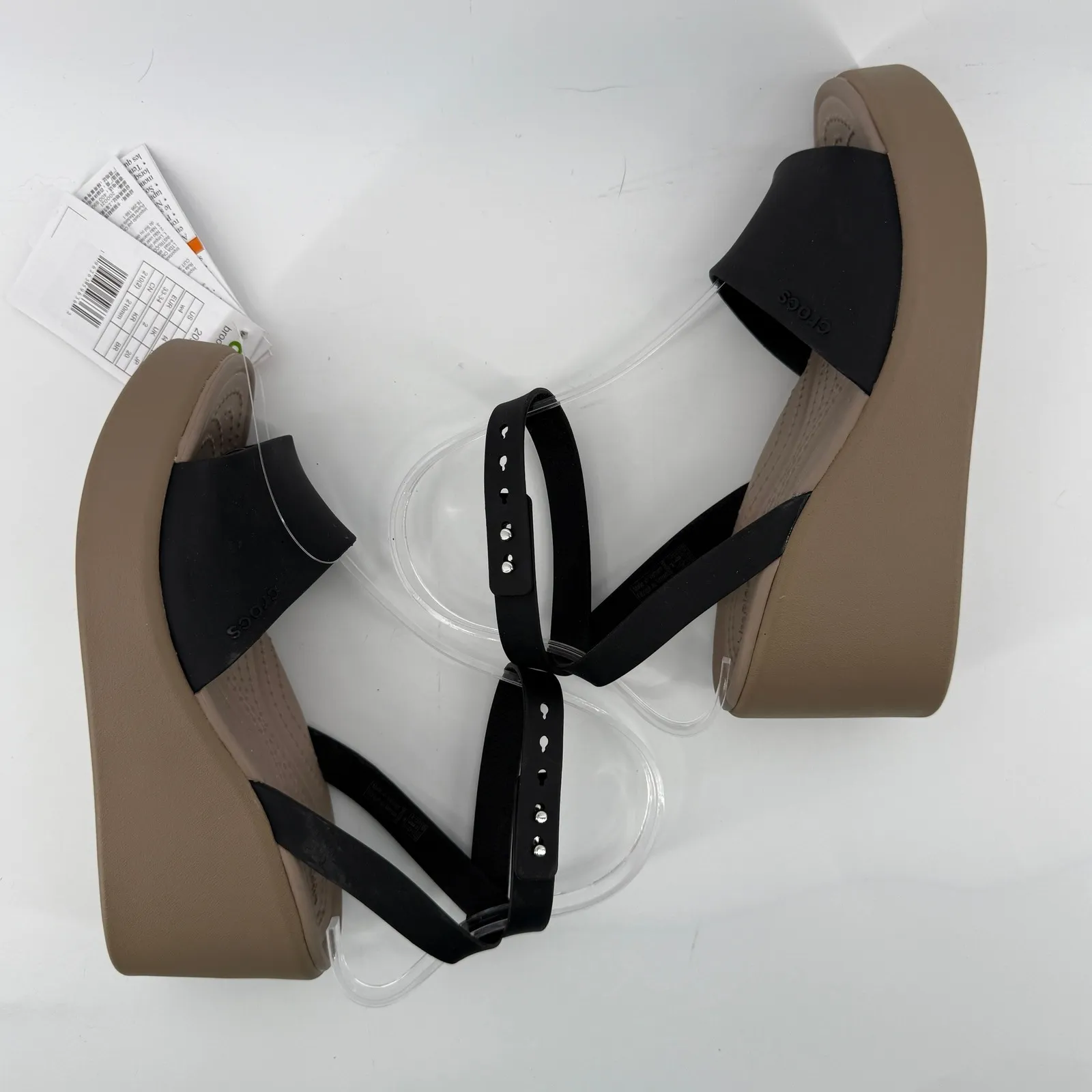 Crocs Brooklyn Ankle Strap Wedge Sandal Black/Mushroom Women 4 W4 Comfort NWT - Image 6