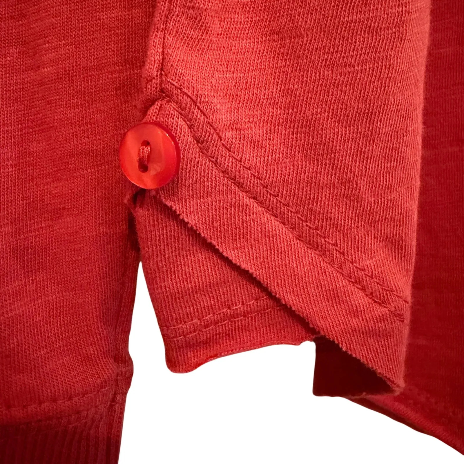 Little Yellow Button Cora Notch Neck Long Sleeve Tee Womens XS Coral Boho Hippie Red - Image 7