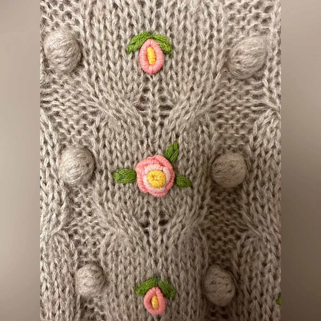 Moda International Pom Pom Sweater with Knit Rosettes - Image 3