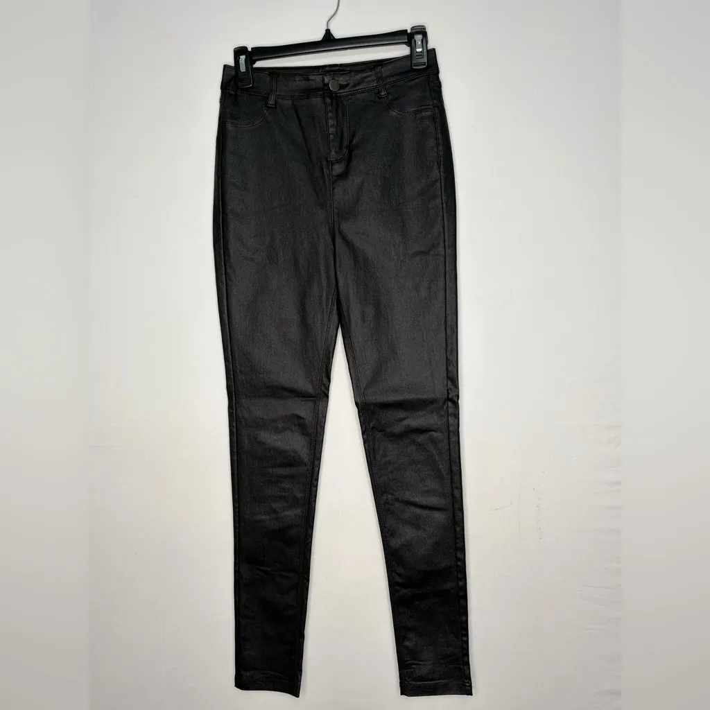 Shienestar Black Faux Leather Coated Pants Women Size M Straight Leg(A284) - Image 2