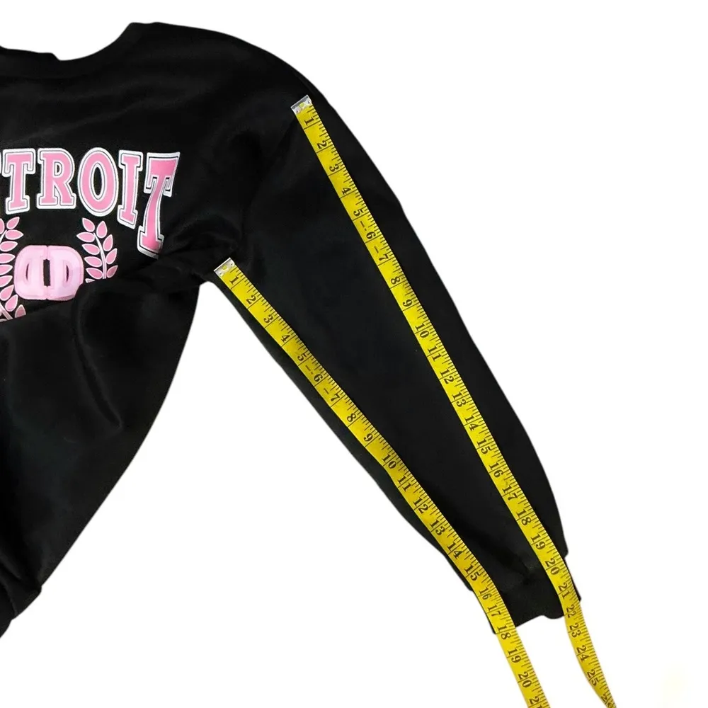 Detroit Sweatshirt Womens Crew Neck Fleece Lined Black Pink Medium Black Pink - Image 5