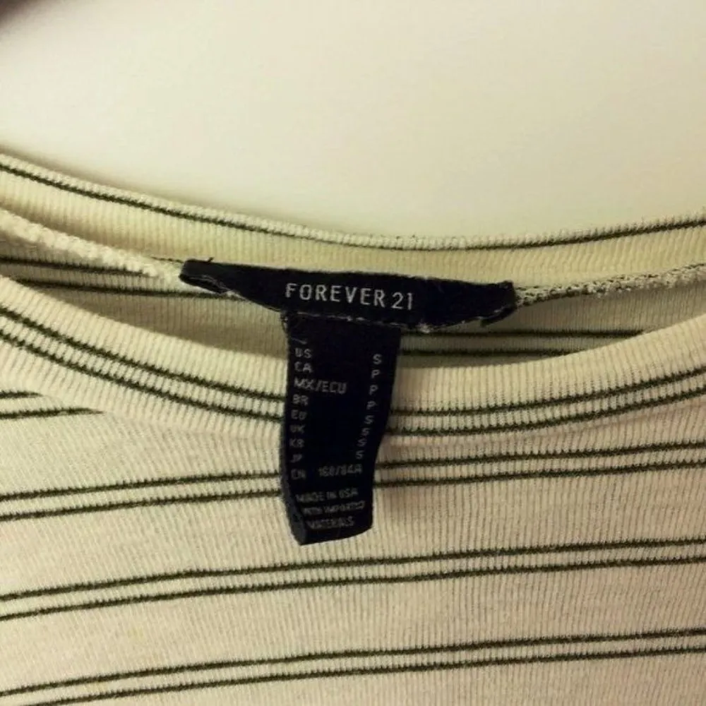 Forever21 Striped T Shirt Short Sleeve Crop Top Style Cotton Crew Womens Small S - Image 2