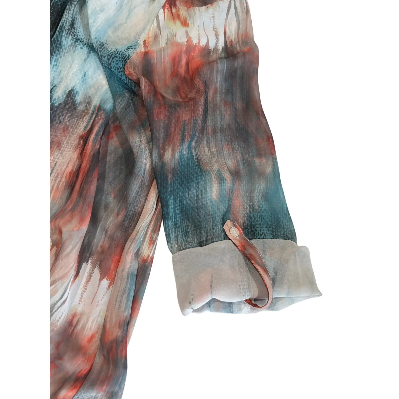 Sheer Graphic "Ice Dye" Printed Blouse Womens Size M Convertible Sleeve Festival - Image 5