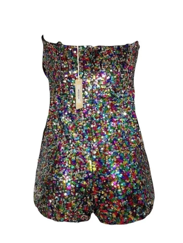 HUTCH Lola Strapless Bow Romper, Rainbow Sequins, 2 (US) - Image 5