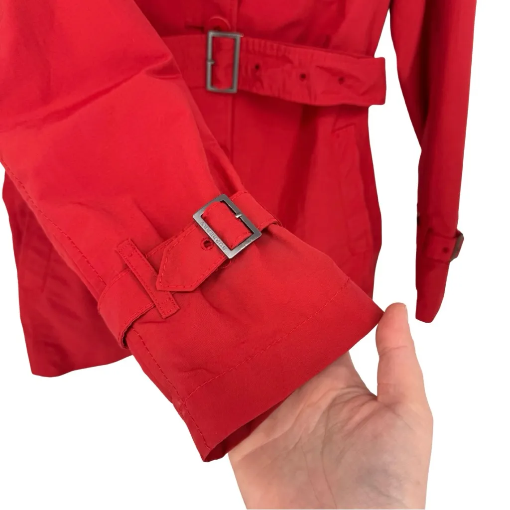 Burberry Vintage Josi Short Belted Trench Coat Cherry Red 6R Small Classic Chic - Image 9