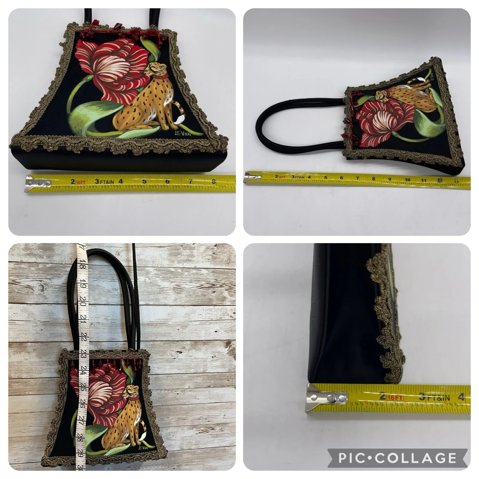 Vintage 2001 MOO ROO Charleston Black Satin Purse Hand Painted Signd Mary Norton - Image 8