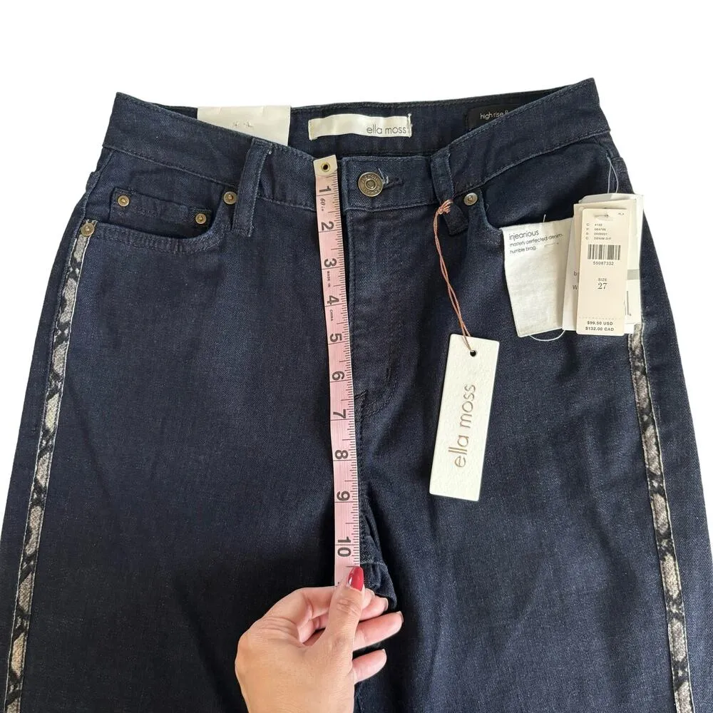 Ella Moss High Rise Flare Snakeskin Side Stripe Dark Wash Blue Jeans Size 27 - Image 5